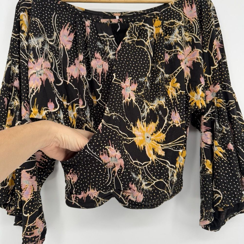 Free People Boho‎ Floral Peasant Blouse Last Time Women's Size XS Keyhole Top - Picture 4 of 8